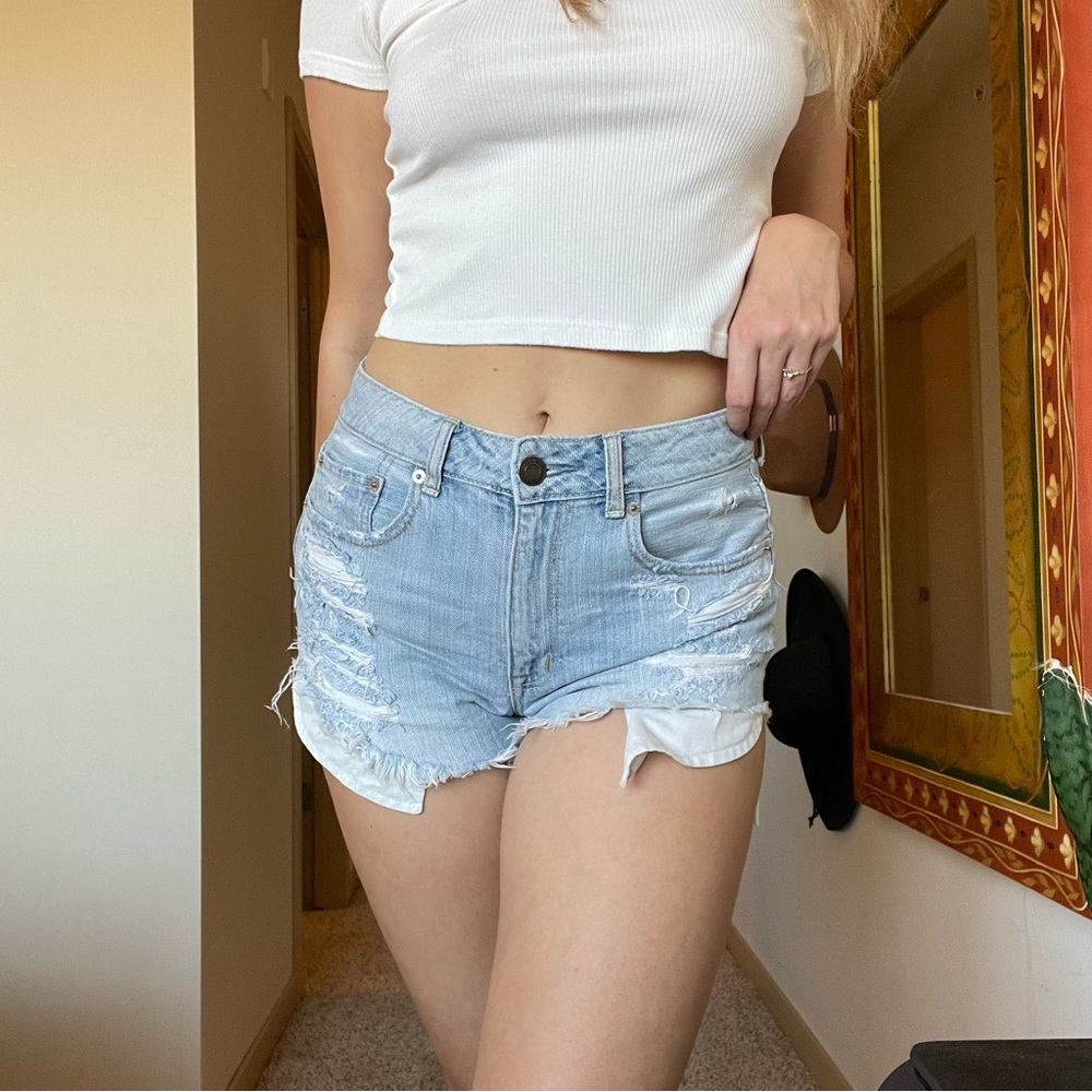 American Eagle Ripped Denim High-Rise Shorts
